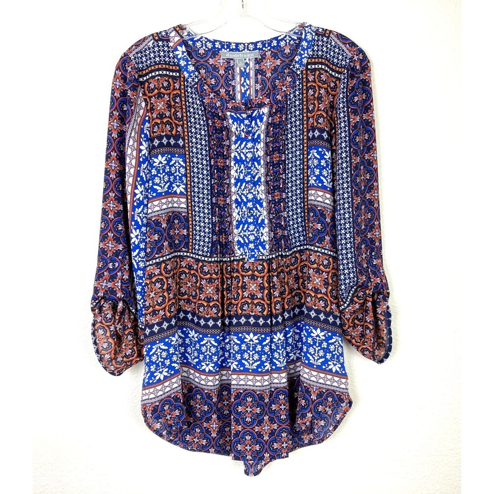 Daniel Rainn Women's Popover Tunic Top Size M Roll Tab Sleeve Pintuck Office